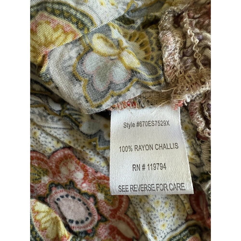 One World Women's Top Floral, Beaded, Boho - Medium, Smocked Bottom Y2K - Picture 9 of 9
